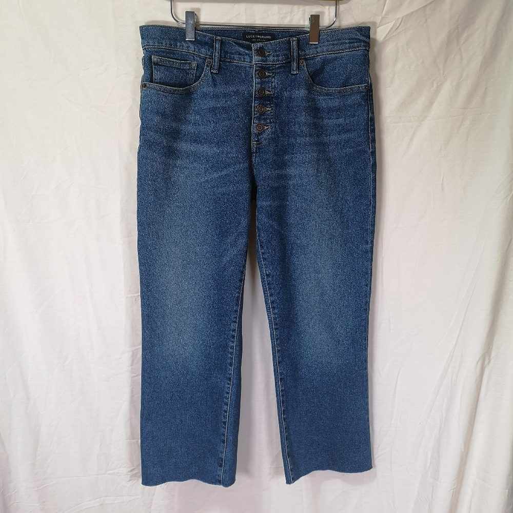 Lucky Brand Women's Size 10 30 Mid Rise Crop Mini Boot Ava Jeans Button Fly Blue